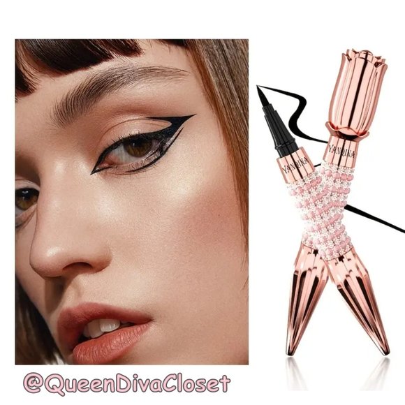 Queen Rose Crown Style Scepter Rose-Gold Rhinestone Liquid Eyeliner Pen Black - Picture 4 of 7